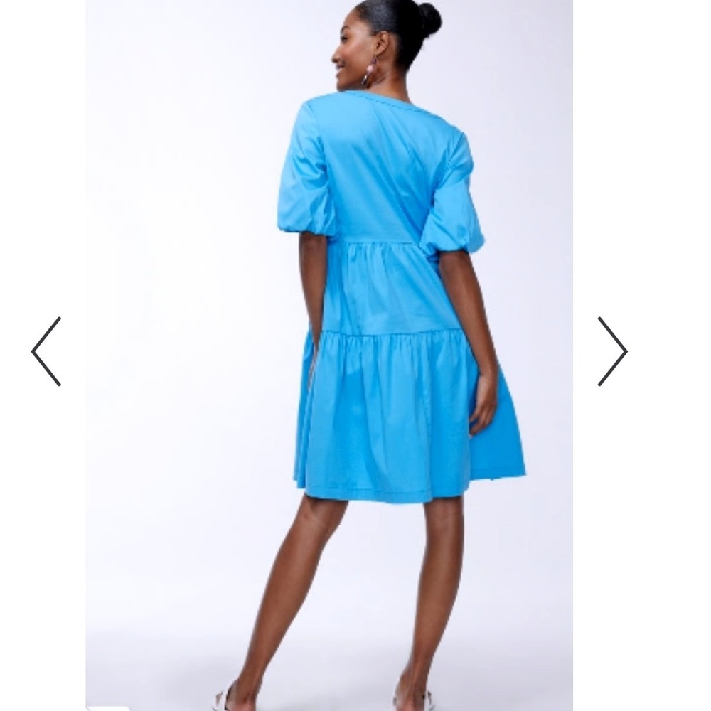 Chico's NWOT Blue Poplin Puff Sleeve Tiered Dress Pockets US 12 - Picture 3 of 10